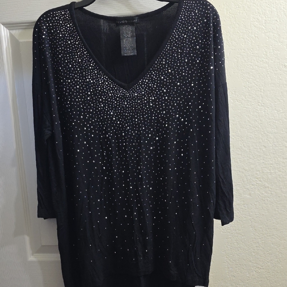 Design History Black Studded Blouse Size XL